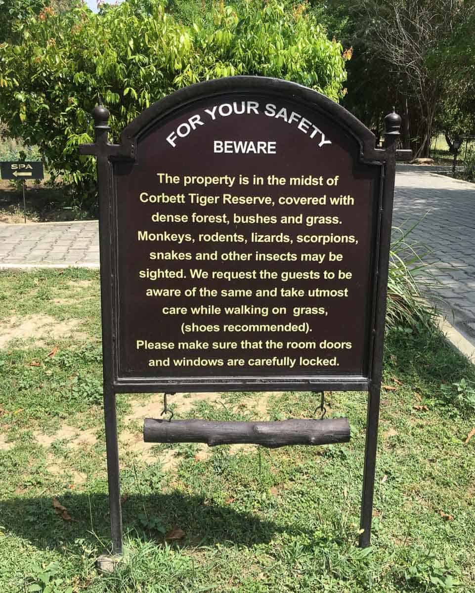 sign at Aahana Corbett resort