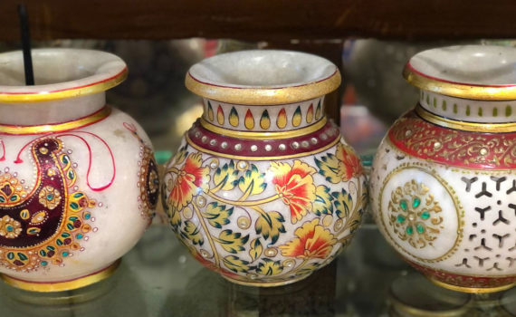 3 marble inlay vases from Rajasthan