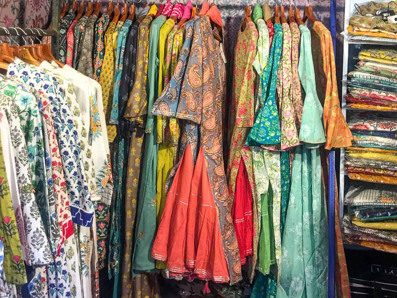 Colourful clothing for sale in a Jaipur bazaar