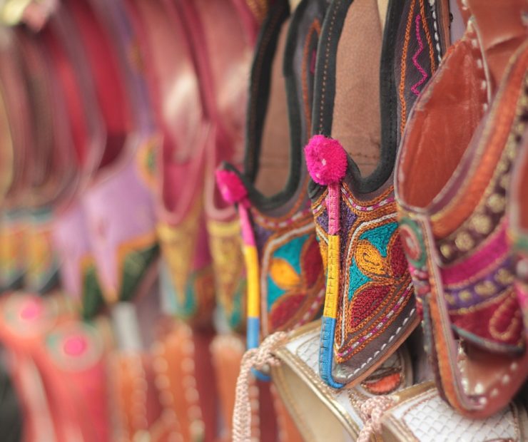 Rajasthani shoes called juttis in the markets of Jaipuy