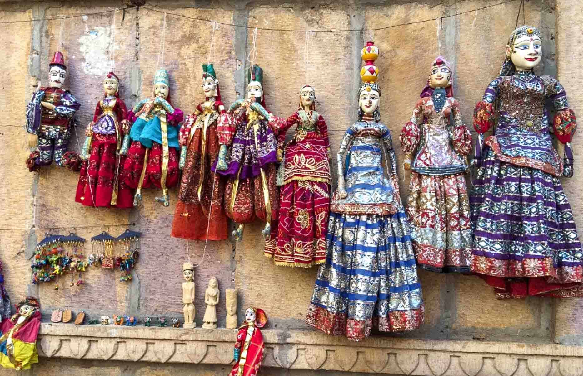puppets for sale at the market in Jaisalmer, Rajasthan