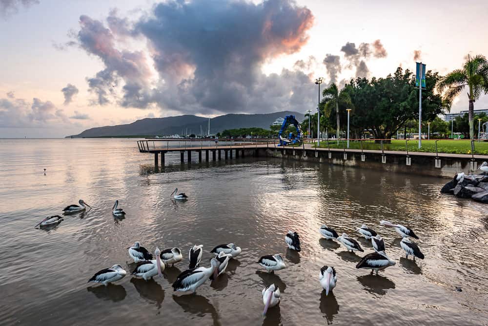 Cairns, Australia beach with clouds during monsoon