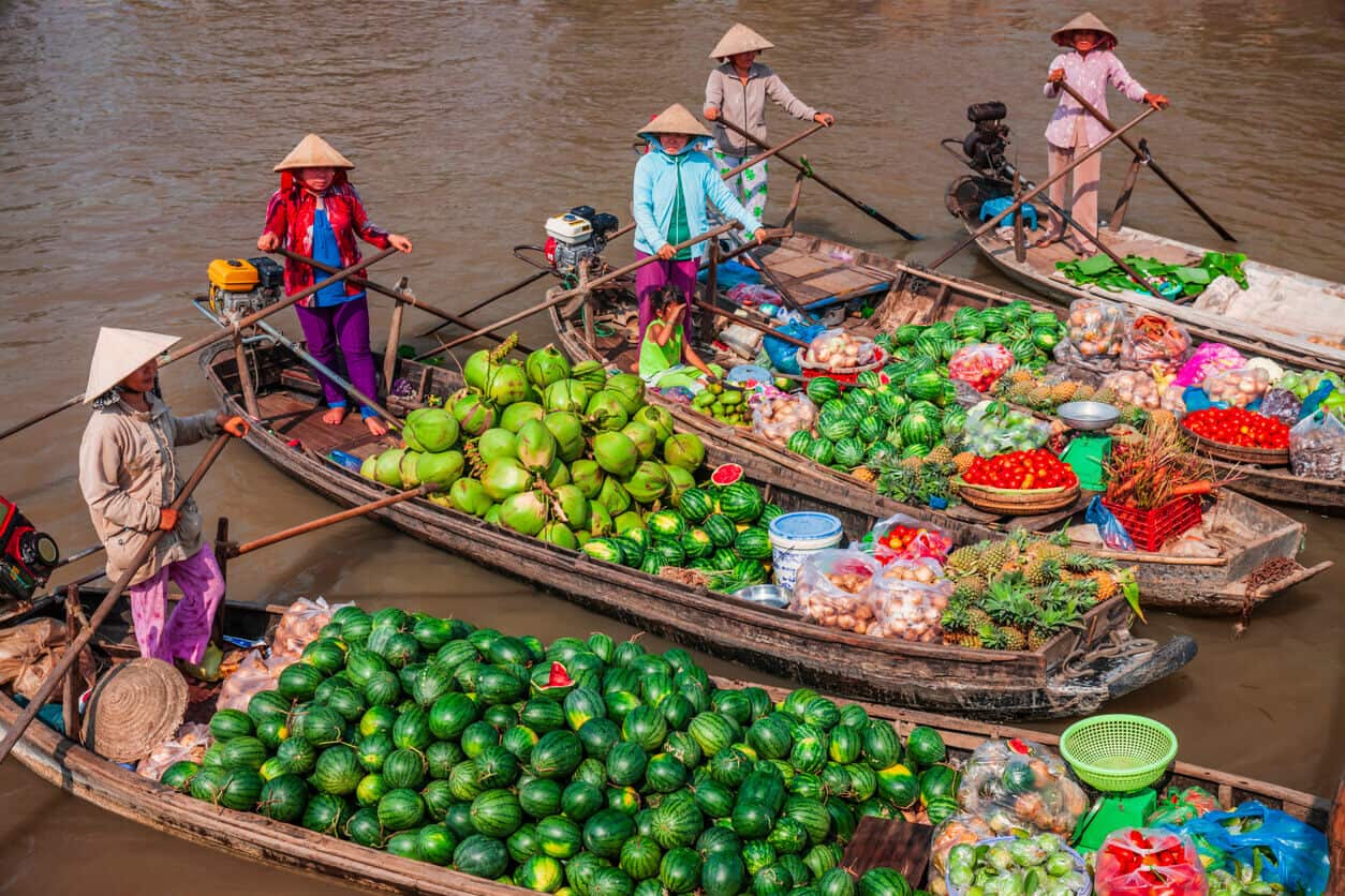 Floating market in the Mekong Delta. Vietnam